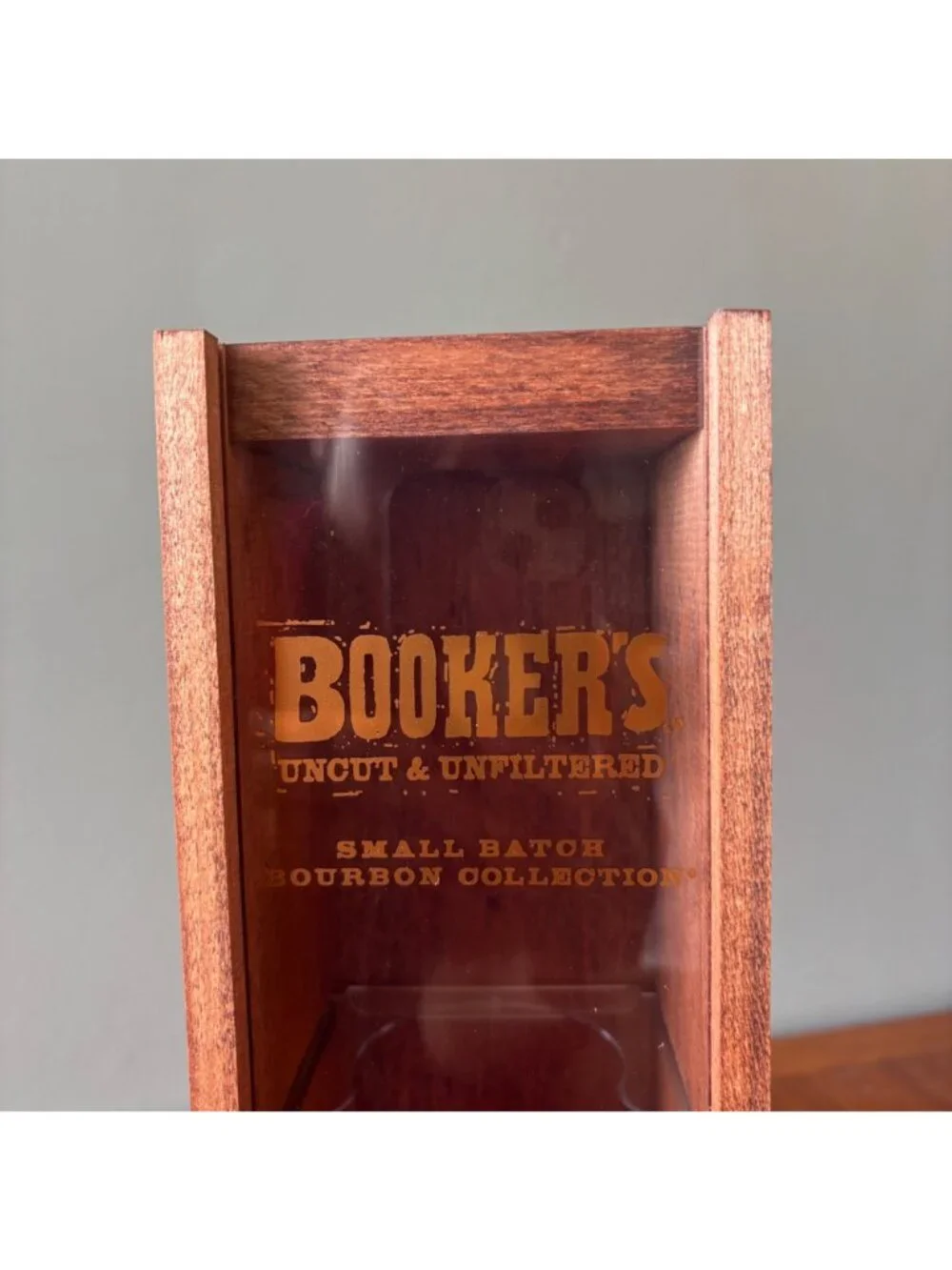 Bookers Bourbon Wooden Box Empty Plexiglass Lid 14x4 Craft Wine Whiskey Case